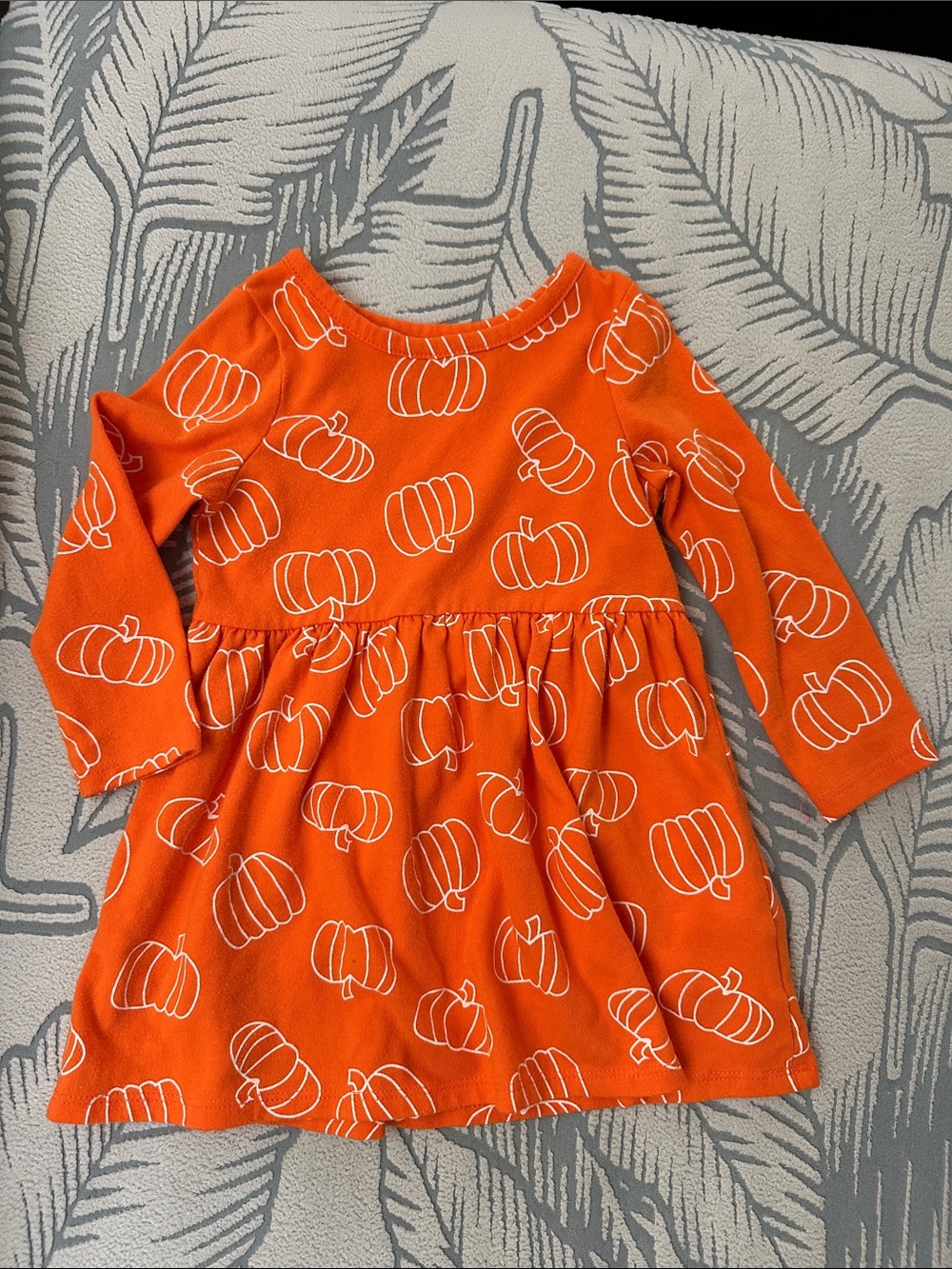 Cat & Jack Bright Orange Pumpkin Print Long Sleeve Dress